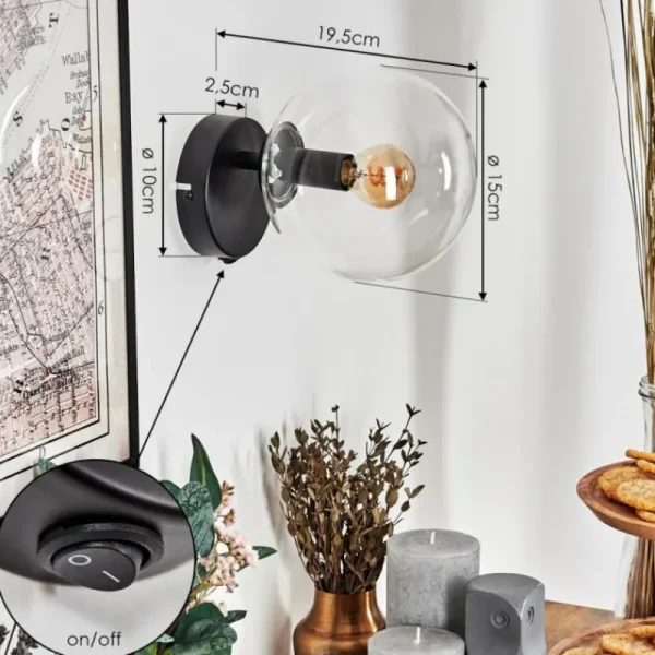 hofstein Koyoto Boule lumineuse, Applique murale, Spot mural Clair, 1 lumière* Lampes En Verre