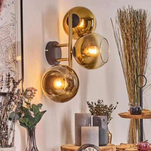 hofstein Koyoto Boule lumineuse, Applique murale Or, Noir, 3 lumières* Lampes En Verre