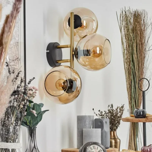 hofstein Koyoto Boule lumineuse, Applique murale Or, Noir, 3 lumières* Lampes En Verre