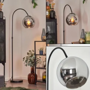 hofstein Koyoto Boule lumineuse, Lampadaire Chrome, Fumé, 1 lumière* Lampes Modernes