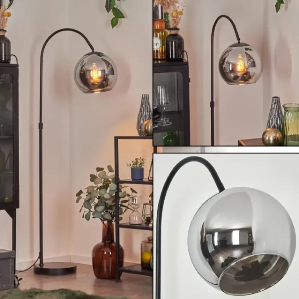 hofstein Koyoto Boule lumineuse, Lampadaire Chrome, Fumé, 1 lumière* Lampes Modernes
