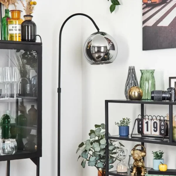 hofstein Koyoto Boule lumineuse, Lampadaire Chrome, Fumé, 1 lumière* Lampes Modernes