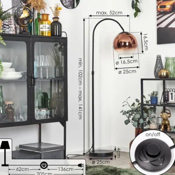 hofstein Koyoto Boule lumineuse, Lampadaire Clair, Cuivré, 1 lumière* Lampes En Verre