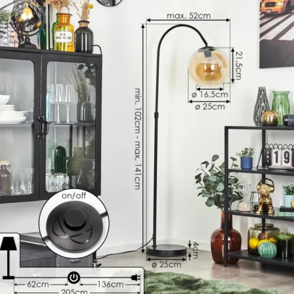 hofstein Koyoto Boule lumineuse, Lampadaire Ambre, 1 lumière* Lampes En Verre