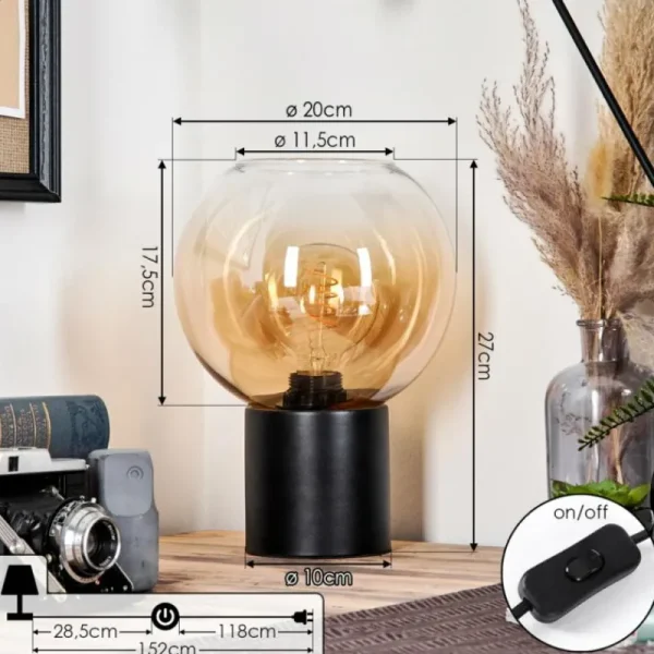 hofstein Koyoto Boule lumineuse, Lampe de bureau, Lampe à poser 20 cm Ambre, Clair, 1 lumière* Lampes En Verre