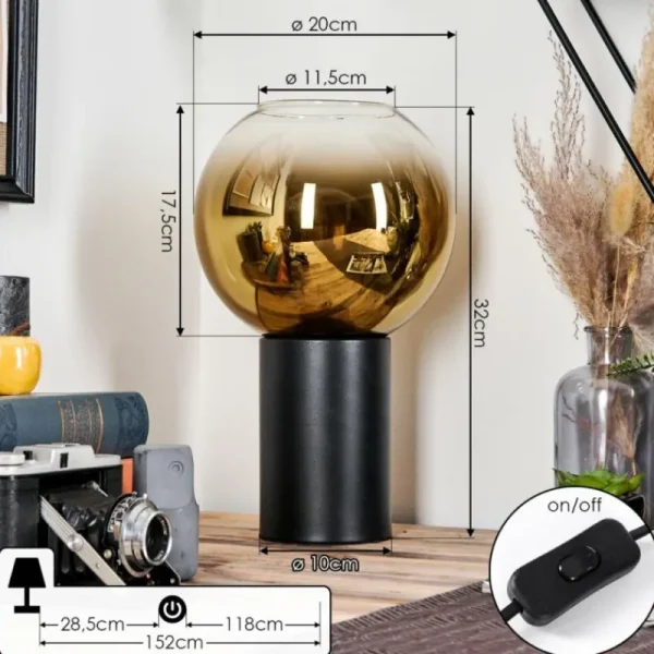 hofstein Koyoto Boule lumineuse, Lampe de bureau, Lampe à poser Or, Clair, 1 lumière* Lampes En Verre