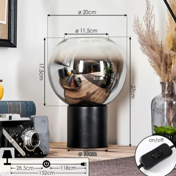 hofstein Koyoto Boule lumineuse, Lampe de bureau, Lampe à poser Chrome, Clair, Fumé, 1 lumière* Lampes Modernes