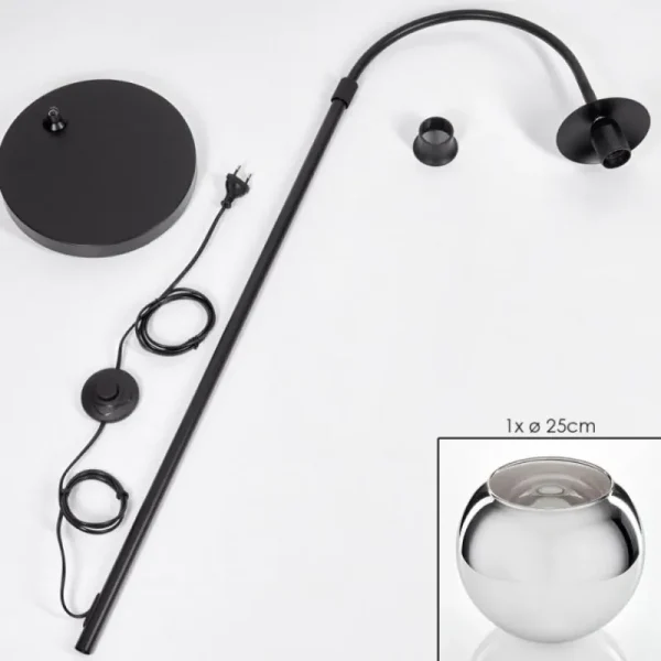 hofstein Koyoto Boule lumineuse, Lampadaire Chrome, Fumé, 1 lumière* Lampes Modernes