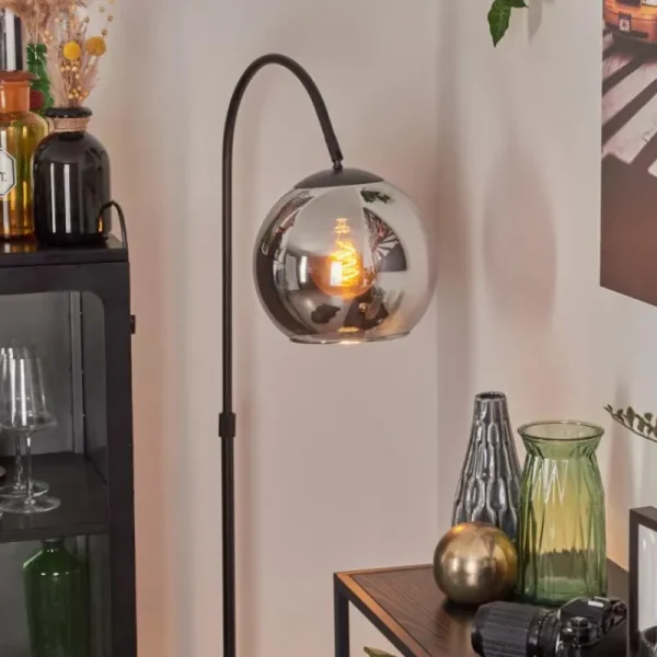 hofstein Koyoto Boule lumineuse, Lampadaire Chrome, Fumé, 1 lumière* Lampes Modernes