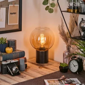 hofstein Koyoto Boule lumineuse, Lampe de bureau, Lampe à poser 20 cm Ambre, Clair, 1 lumière* Lampes En Verre