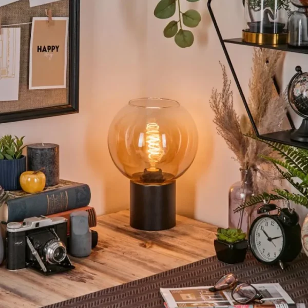 hofstein Koyoto Boule lumineuse, Lampe de bureau, Lampe à poser 20 cm Ambre, Clair, 1 lumière* Lampes En Verre
