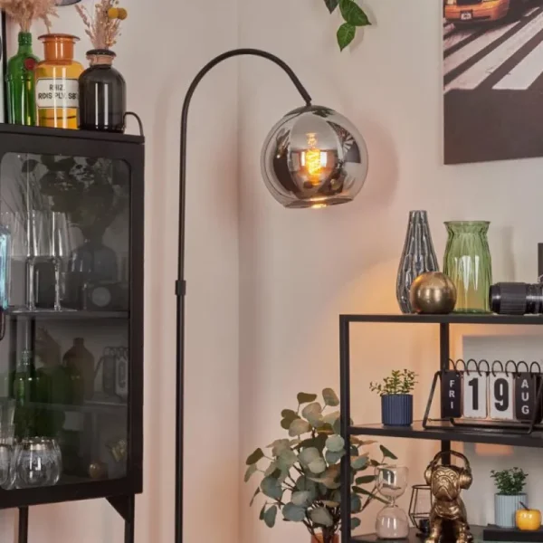 hofstein Koyoto Boule lumineuse, Lampadaire Chrome, Fumé, 1 lumière* Lampes Modernes