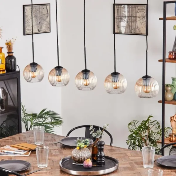 hofstein Koyoto Boule lumineuse, Suspension Noir, 5 lumières* Lampes Modernes