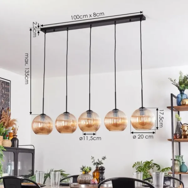 hofstein Koyoto Boule lumineuse, Suspension Noir, 5 lumières* Lampes Modernes