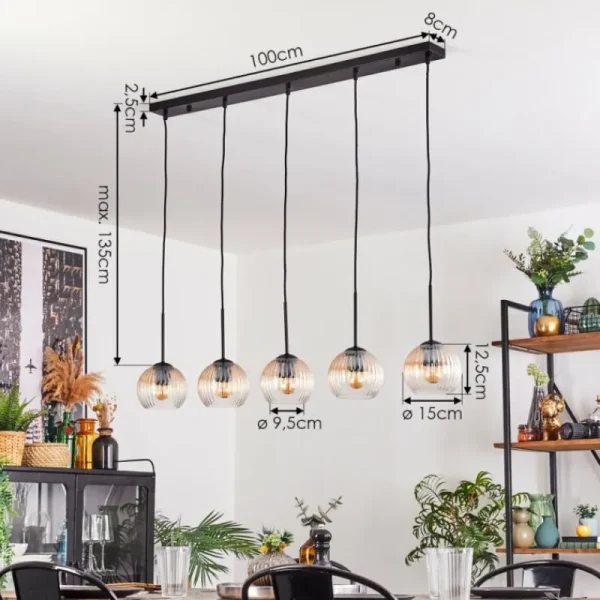 hofstein Koyoto Boule lumineuse, Suspension Noir, 5 lumières* Lampes Modernes