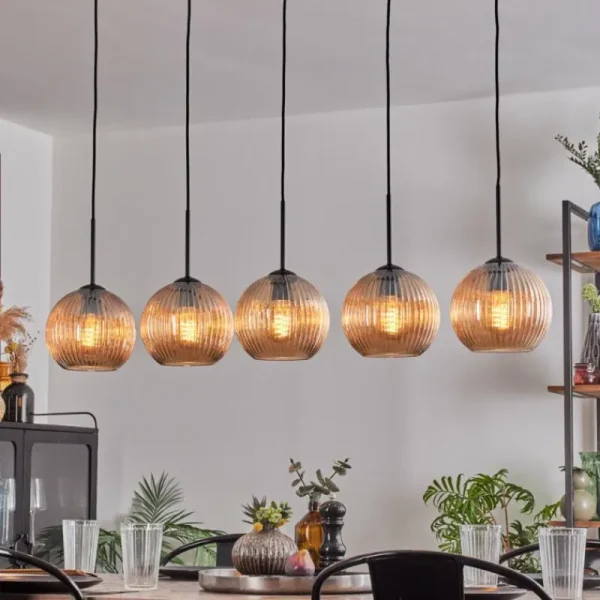 hofstein Koyoto Boule lumineuse, Suspension Noir, 5 lumières* Lampes Modernes