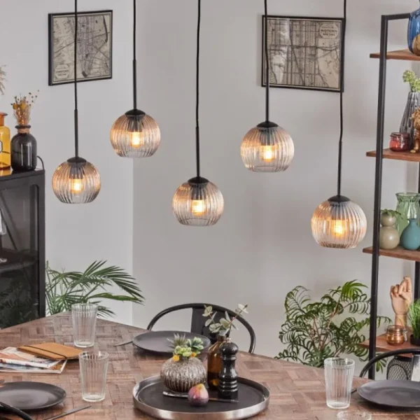 hofstein Koyoto Boule lumineuse, Suspension Noir, 5 lumières* Lampes Modernes