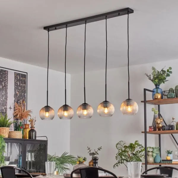 hofstein Koyoto Boule lumineuse, Suspension Noir, 5 lumières* Lampes Modernes