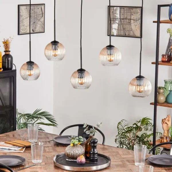 hofstein Koyoto Boule lumineuse, Suspension Noir, 5 lumières* Lampes Modernes