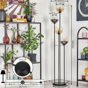 hofstein Koyoto Lampadaire 30 cm Ambre, Clair, Fumé, 4 lumières* Lampes Modernes
