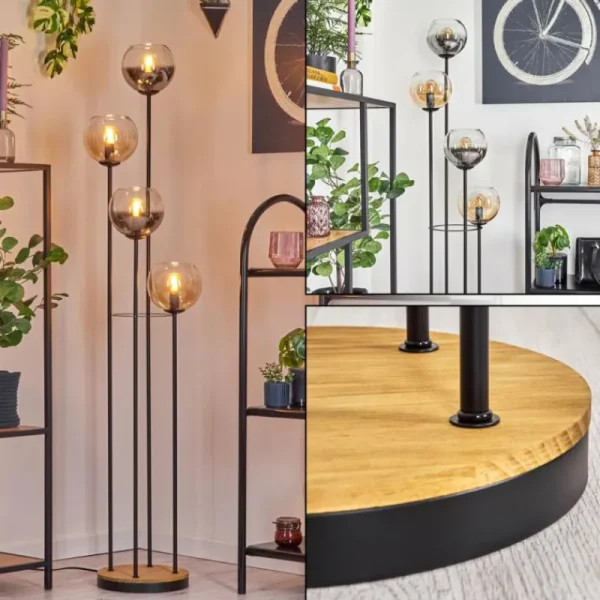 hofstein Koyoto Lampadaire 30 cm Bois foncé, Noir, 4 lumières* Lampes Modernes