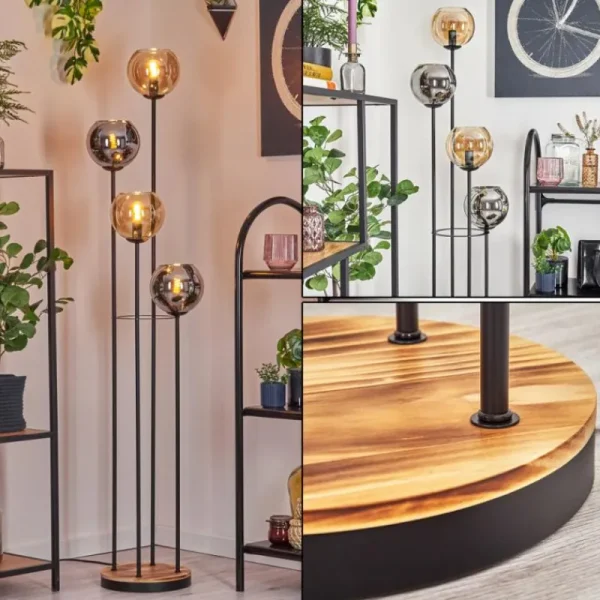 hofstein Koyoto Lampadaire 30 cm Bois clair, Noir, 4 lumières* Lampes Modernes