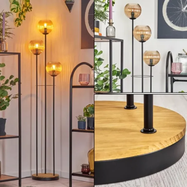 hofstein Koyoto Lampadaire 30 cm Bois foncé, Noir, 3 lumières* Lampes Modernes