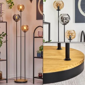 hofstein Koyoto Lampadaire 30 cm Bois foncé, Noir, 3 lumières* Lampes Modernes