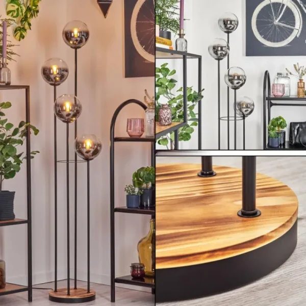 hofstein Koyoto Lampadaire 25 cm Bois clair, Noir, 4 lumières* Lampes Modernes