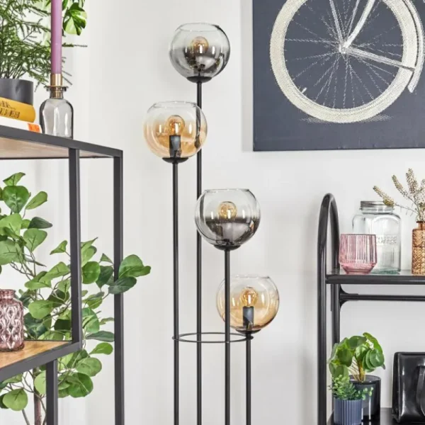 hofstein Koyoto Lampadaire 30 cm Bois foncé, Noir, 4 lumières* Lampes Modernes