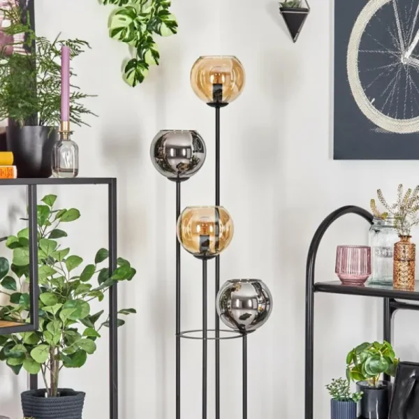 hofstein Koyoto Lampadaire 30 cm Bois clair, Noir, 4 lumières* Lampes Modernes