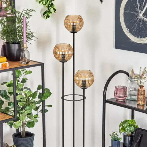 hofstein Koyoto Lampadaire 30 cm Bois foncé, Noir, 3 lumières* Lampes Modernes