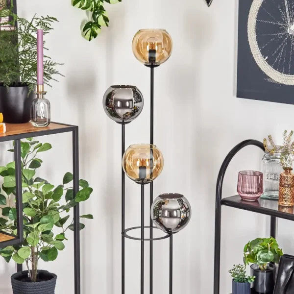 hofstein Koyoto Lampadaire 30 cm Bois foncé, Noir, 4 lumières* Lampes Modernes
