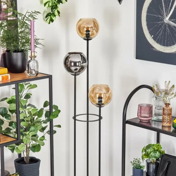 hofstein Koyoto Lampadaire 30 cm Bois foncé, Noir, 3 lumières* Lampes Modernes