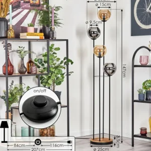 hofstein Koyoto Lampadaire 30 cm Bois clair, Noir, 4 lumières* Lampes Modernes