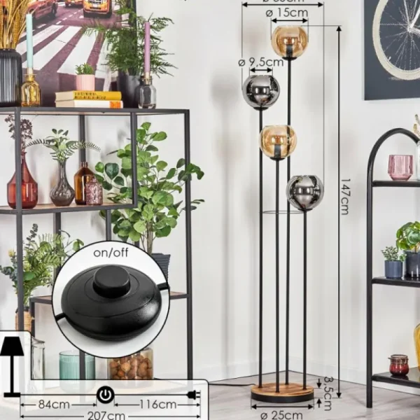 hofstein Koyoto Lampadaire 30 cm Bois clair, Noir, 4 lumières* Lampes Modernes