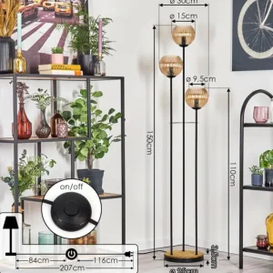 hofstein Koyoto Lampadaire 30 cm Bois foncé, Noir, 3 lumières* Lampes Modernes
