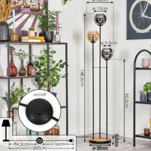 hofstein Koyoto Lampadaire 30 cm Bois clair, Noir, 3 lumières* Lampes Modernes