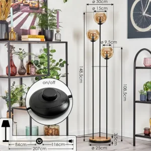 hofstein Koyoto Lampadaire 25 cm Bois clair, Noir, 3 lumières* Lampes Modernes