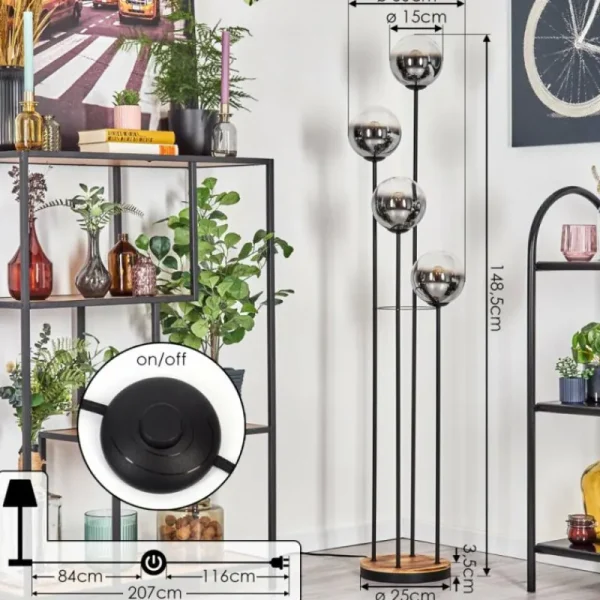 hofstein Koyoto Lampadaire 25 cm Bois clair, Noir, 4 lumières* Lampes Modernes