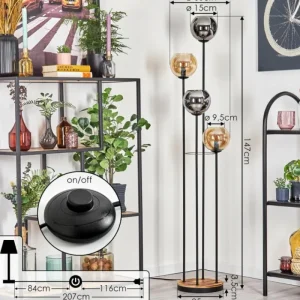 hofstein Koyoto Lampadaire 30 cm Bois clair, Noir, 4 lumières* Lampes Modernes