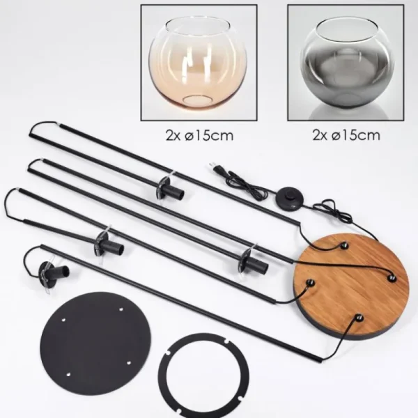 hofstein Koyoto Lampadaire 30 cm Bois foncé, Noir, 4 lumières* Lampes Modernes