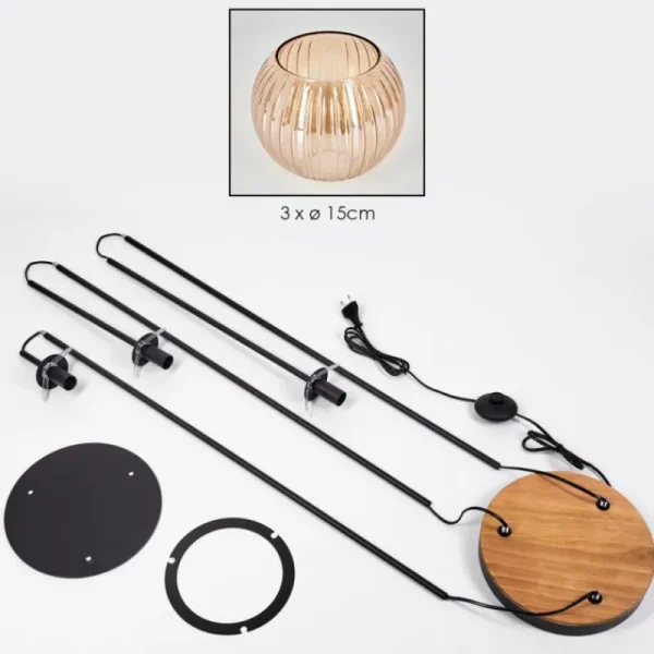 hofstein Koyoto Lampadaire 30 cm Bois foncé, Noir, 3 lumières* Lampes Modernes
