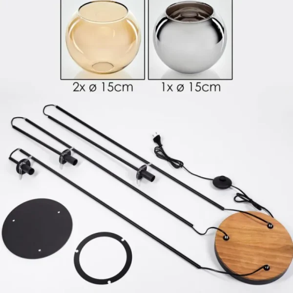 hofstein Koyoto Lampadaire 30 cm Bois foncé, Noir, 3 lumières* Lampes Modernes