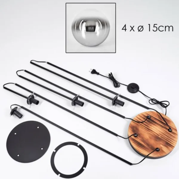 hofstein Koyoto Lampadaire 25 cm Bois clair, Noir, 4 lumières* Lampes Modernes