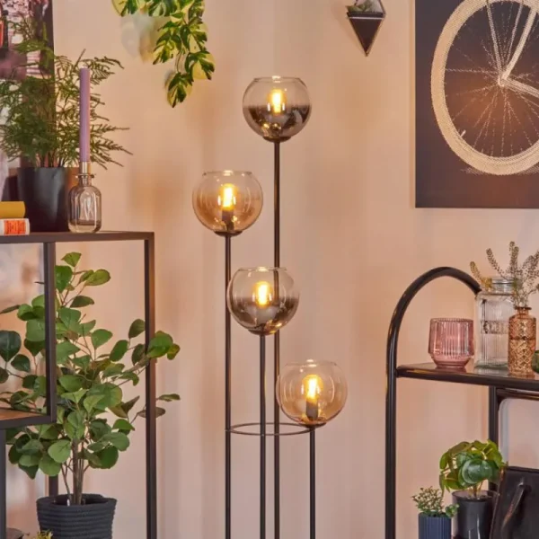 hofstein Koyoto Lampadaire 30 cm Bois foncé, Noir, 4 lumières* Lampes Modernes