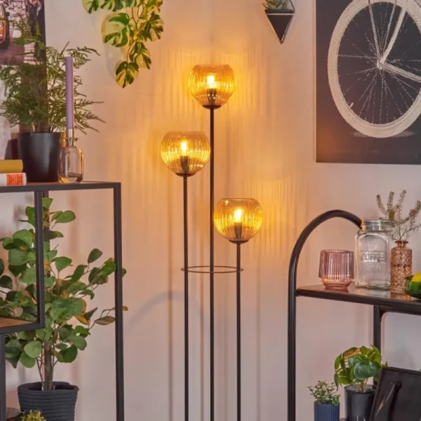 hofstein Koyoto Lampadaire 30 cm Bois foncé, Noir, 3 lumières* Lampes Modernes