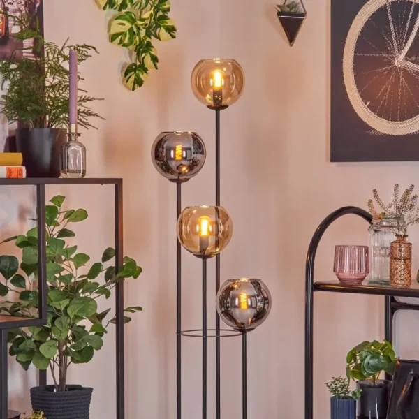 hofstein Koyoto Lampadaire 30 cm Bois foncé, Noir, 4 lumières* Lampes Modernes