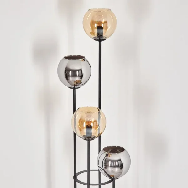 hofstein Koyoto Lampadaire 30 cm Bois foncé, Noir, 4 lumières* Lampes Modernes