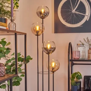 hofstein Koyoto Lampadaire 30 cm Bois foncé, Noir, 4 lumières* Lampes Modernes
